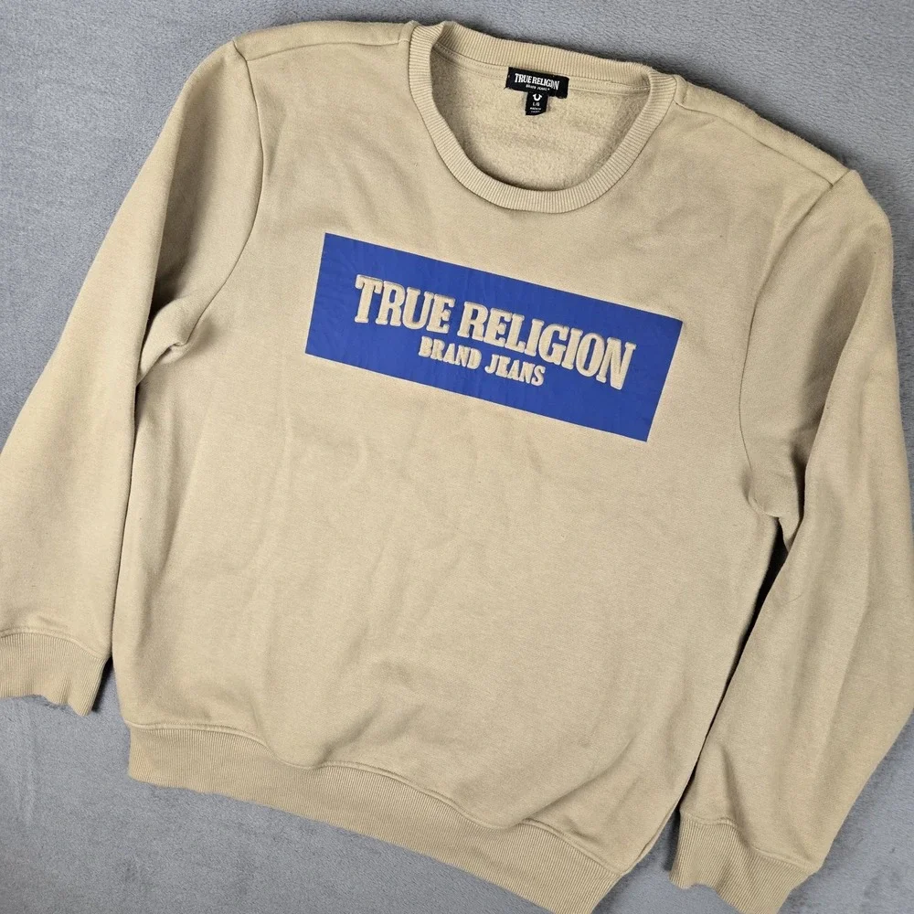 True Religion Sweatshirt Mens Large Travertine Long Sleeve Crew Neck‎ Embossed